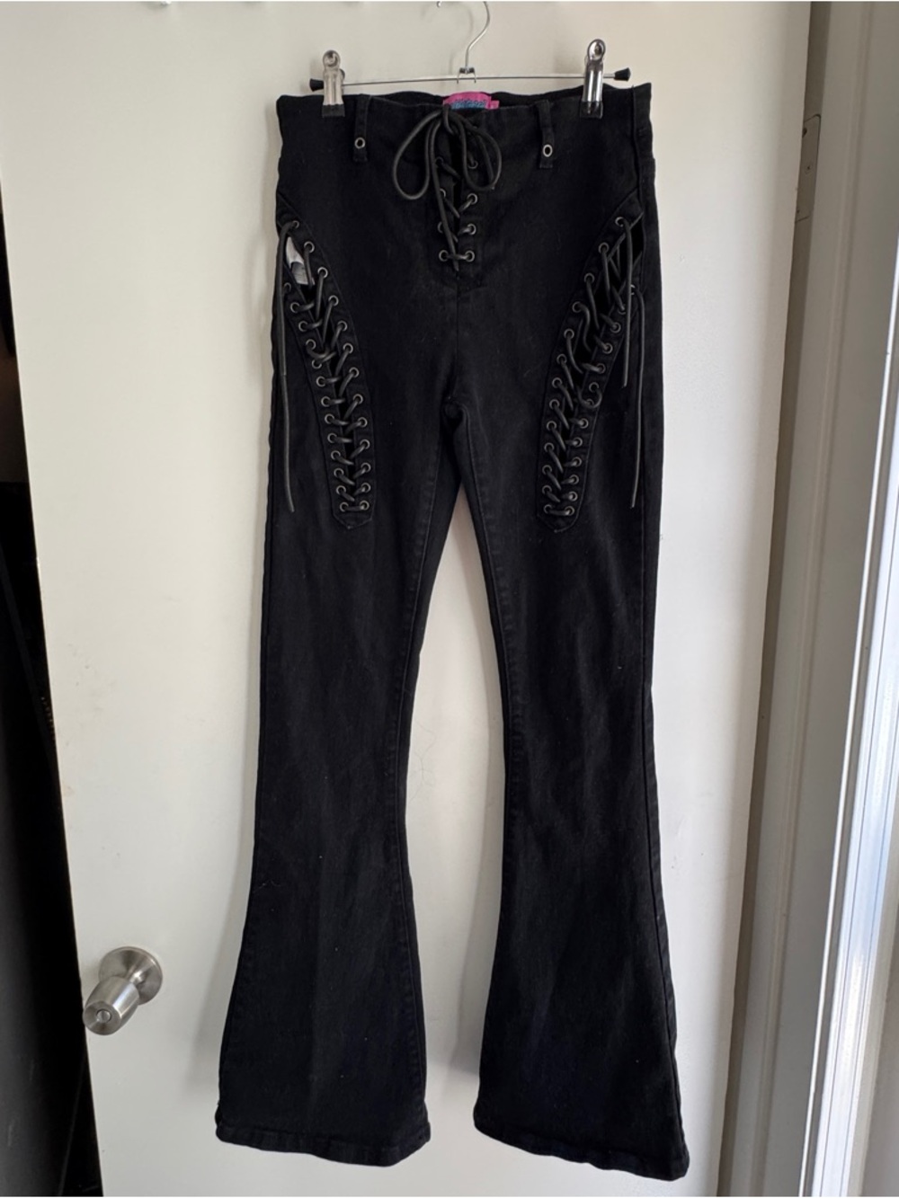 Edikted Black Lace-Up Flared Jeans